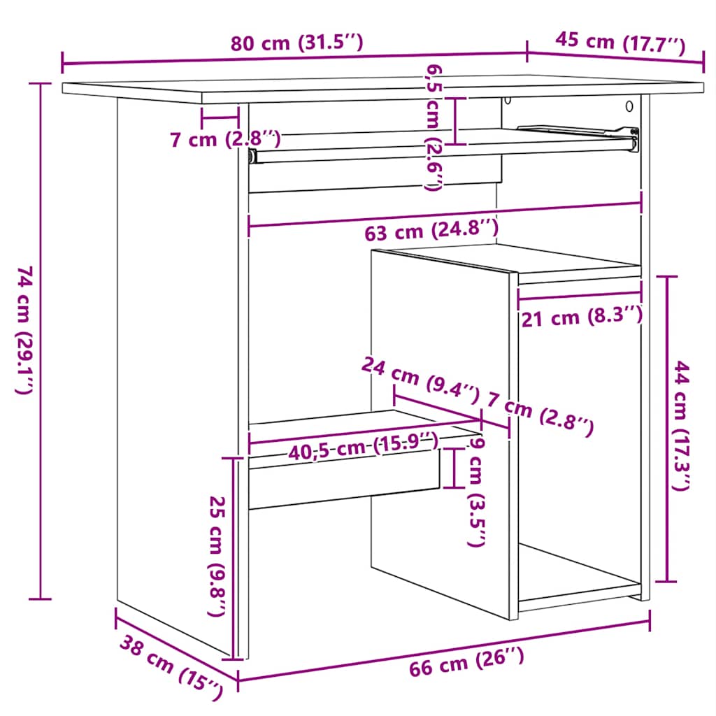 vidaXL Desk Concrete Grey 80x45x74 cm Engineered Wood