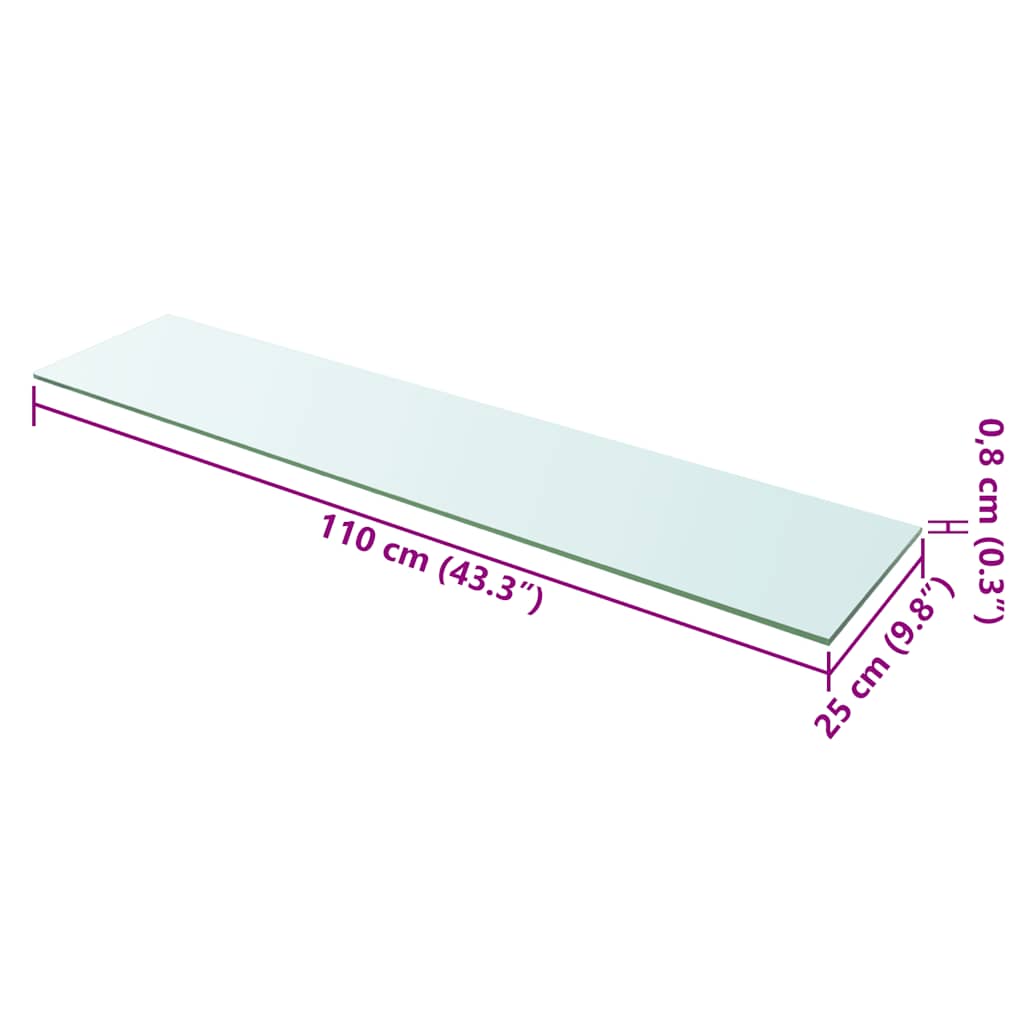 vidaXL Shelves 2 pcs Panel Glass Clear 110x25 cm