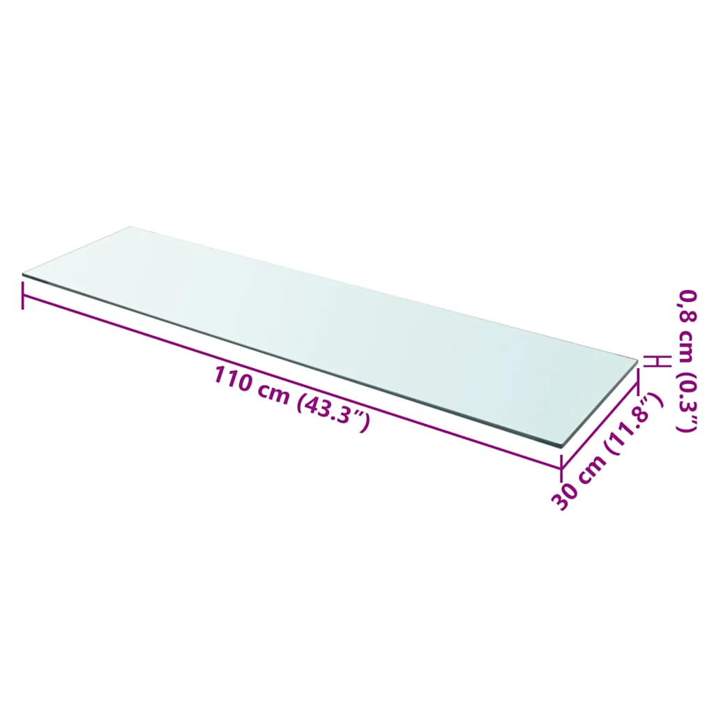 vidaXL Shelves 2 pcs Panel Glass Clear 110x30 cm