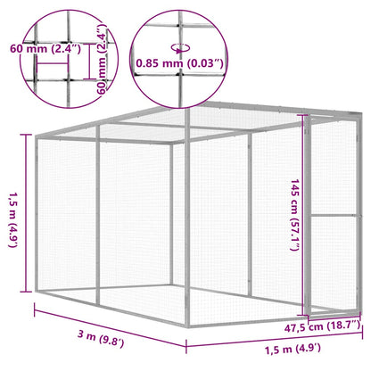vidaXL Cat Cage | Silver | Galvanised steel | 3x1.5x1.5 metres | Durable