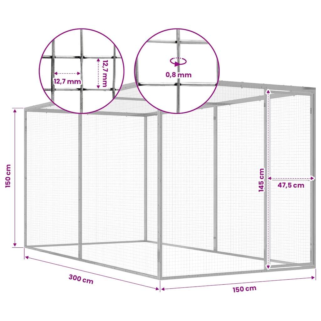 vidaXL Cat Cage 3x1.5x1.5 m Galvanised Steel