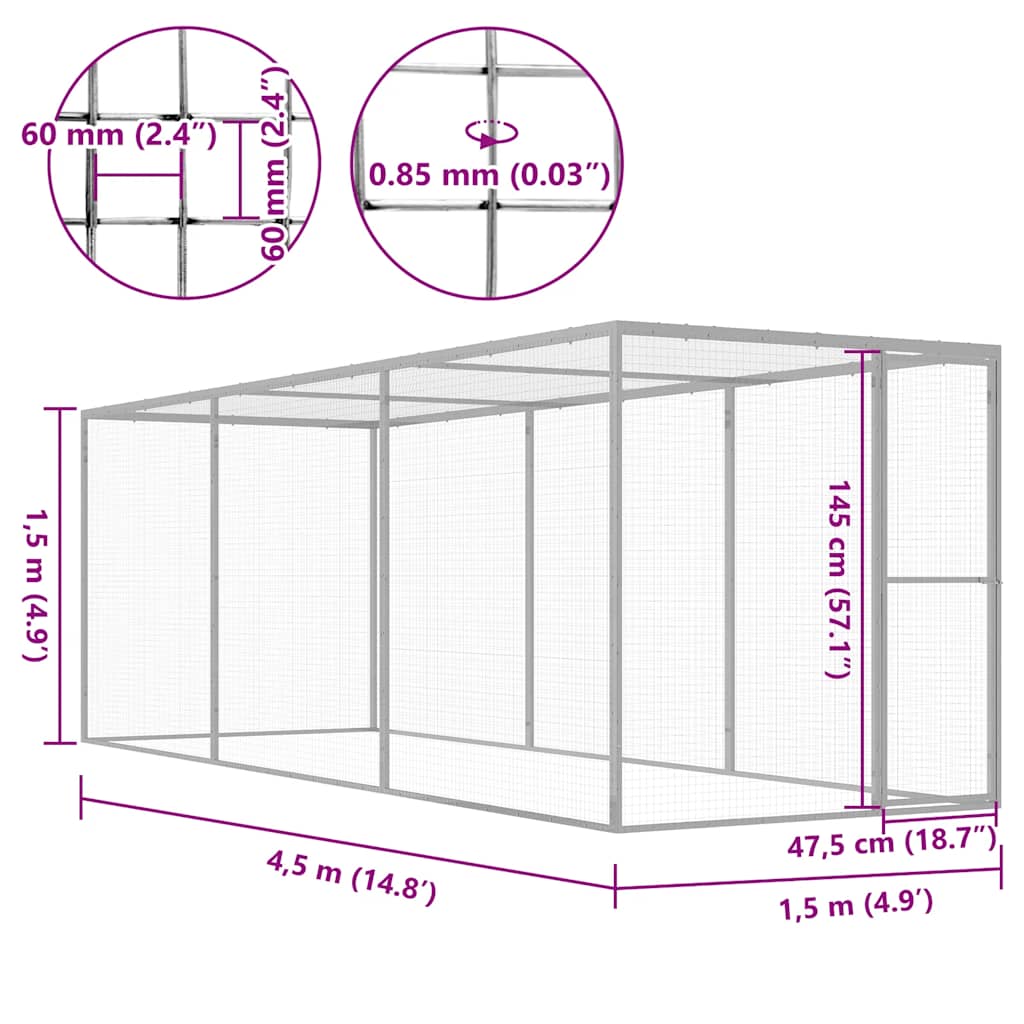 vidaXL Cat Cage 4.5x1.5x1.5 m Galvanised Steel