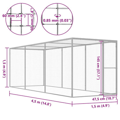 vidaXL Cat Cage 4.5x1.5x1.5 m Galvanised Steel