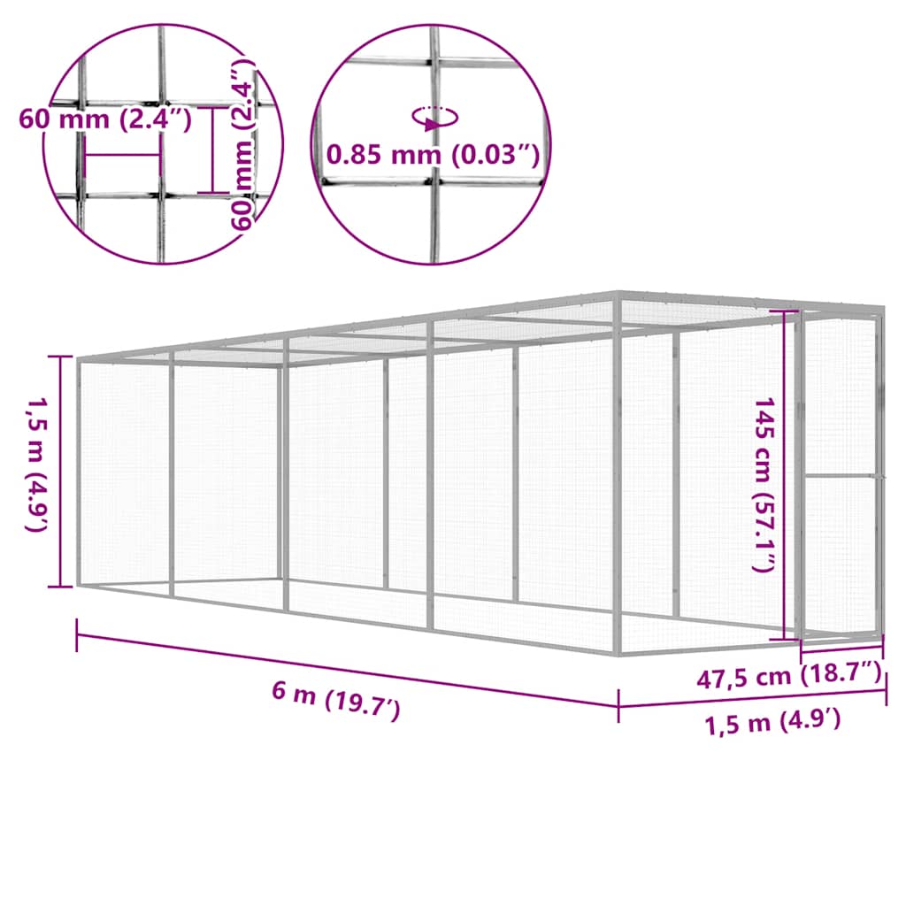 vidaXL Cat Cage 6x1.5x1.5 m Galvanised Steel