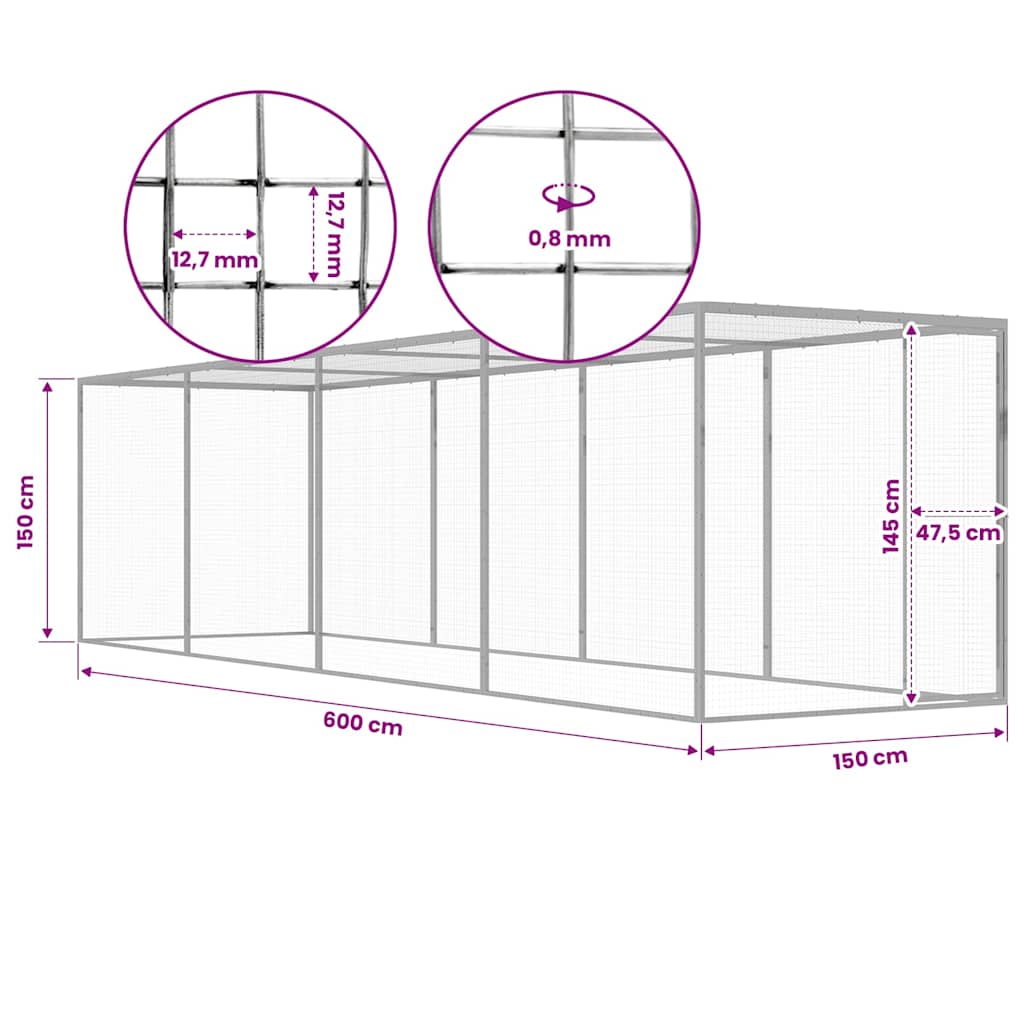 vidaXL Cat Cage 6x1.5x1.5 m Galvanised Steel