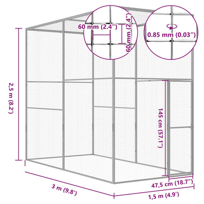 vidaXL Cat Cage 3x1.5x2.5 m Galvanised Steel