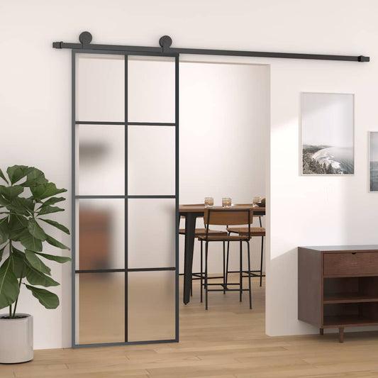 288064 vidaXL Sliding Door Aluminium and ESG Glass 76x205 cm Black