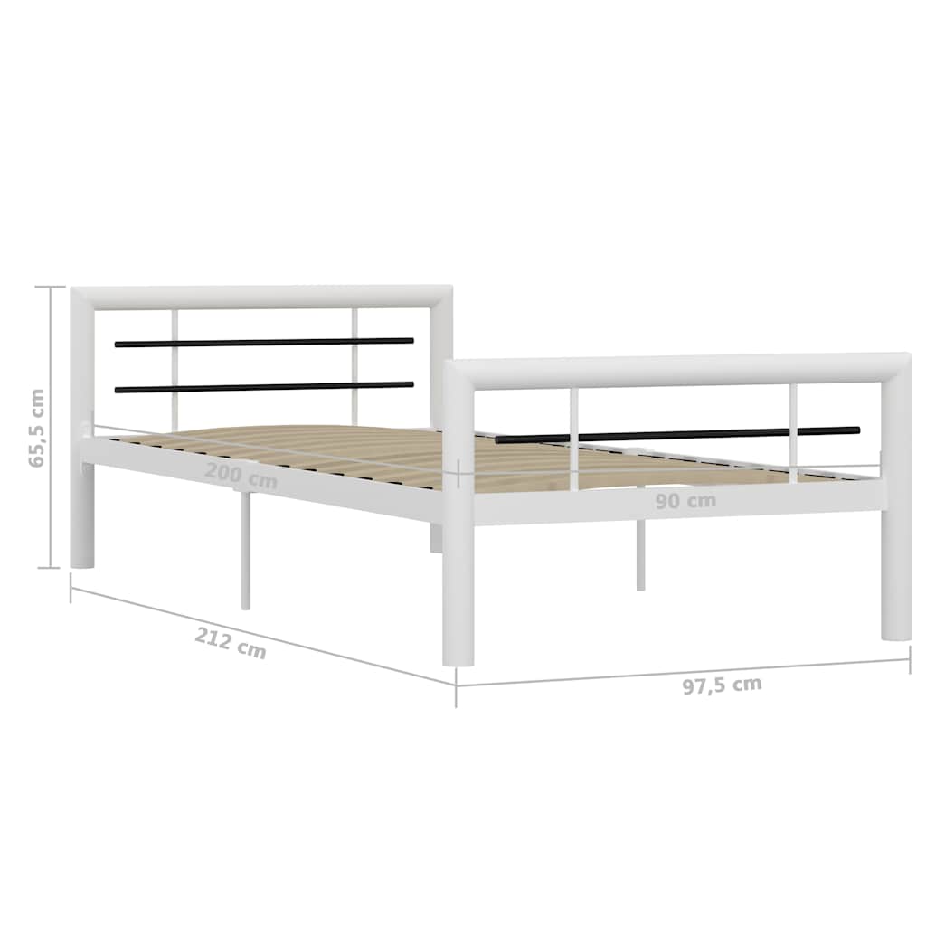 vidaXL Bed Frame without Mattress White and Black Metal 100x200 cm