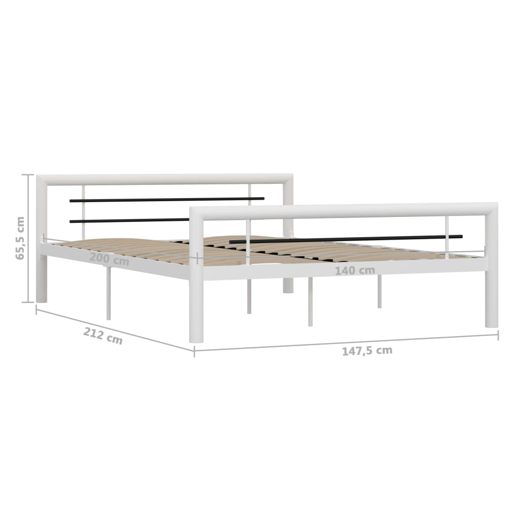 vidaXL Bed Frame without Mattress White and Black Metal 140x200 cm