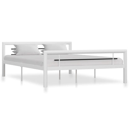 vidaXL Bed Frame without Mattress White and Black Metal 160x200 cm