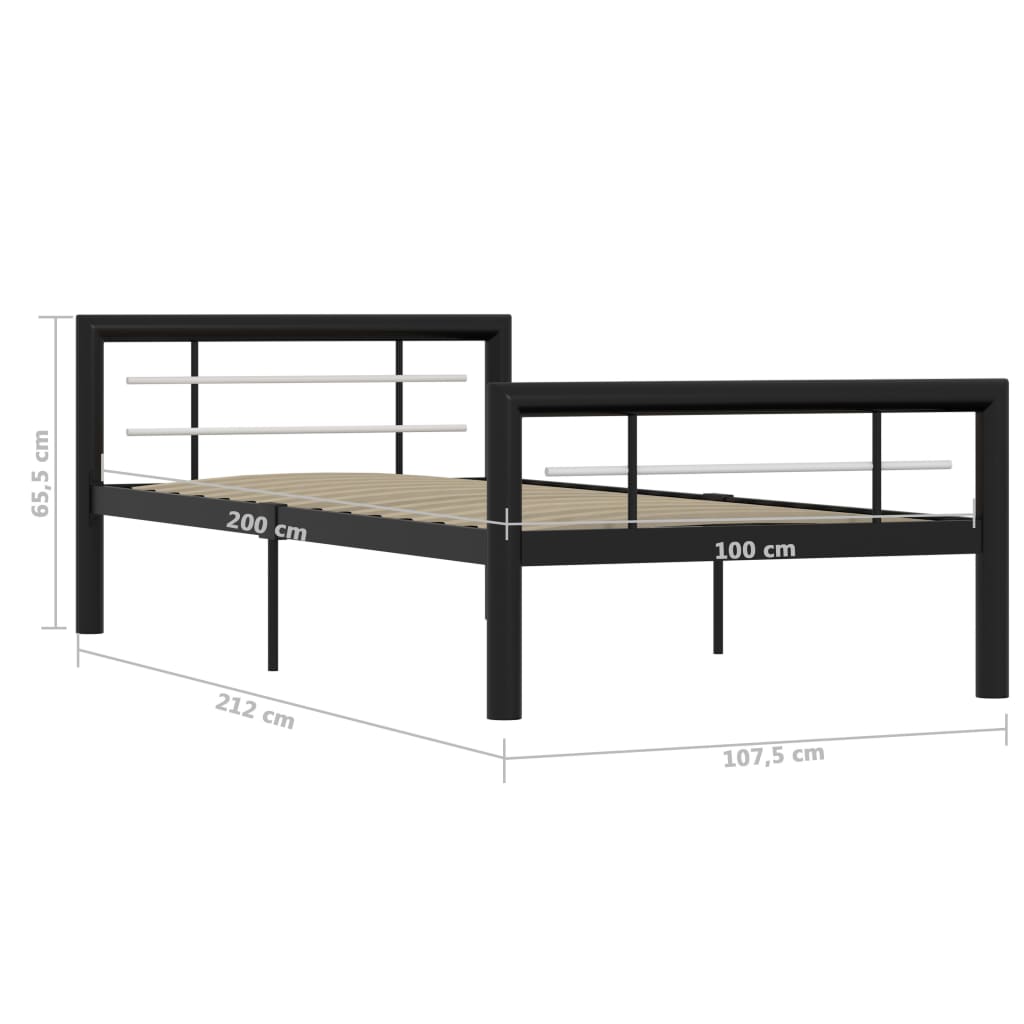 vidaXL Bed Frame | Black and White | Metal | 90 x 200 cm | Bed Frame