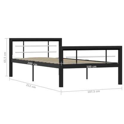 vidaXL Bed Frame | Black and White | Metal | 90 x 200 cm | Bed Frame