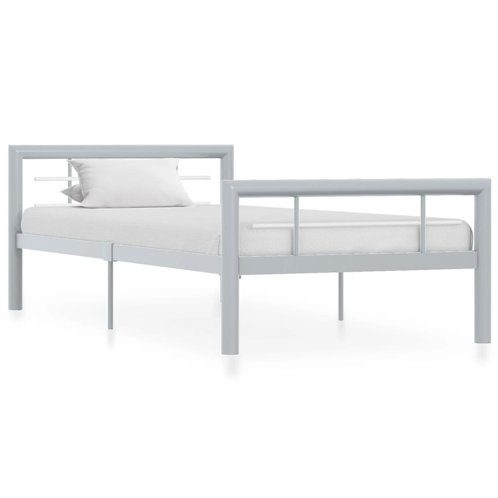 vidaXL Bed Frame | Grey and White | Metal | Single | Durable | Bed Frame