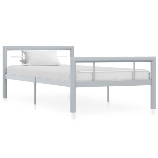 vidaXL Bed Frame | Grey and White | Metal | Single | Durable | Bed Frame