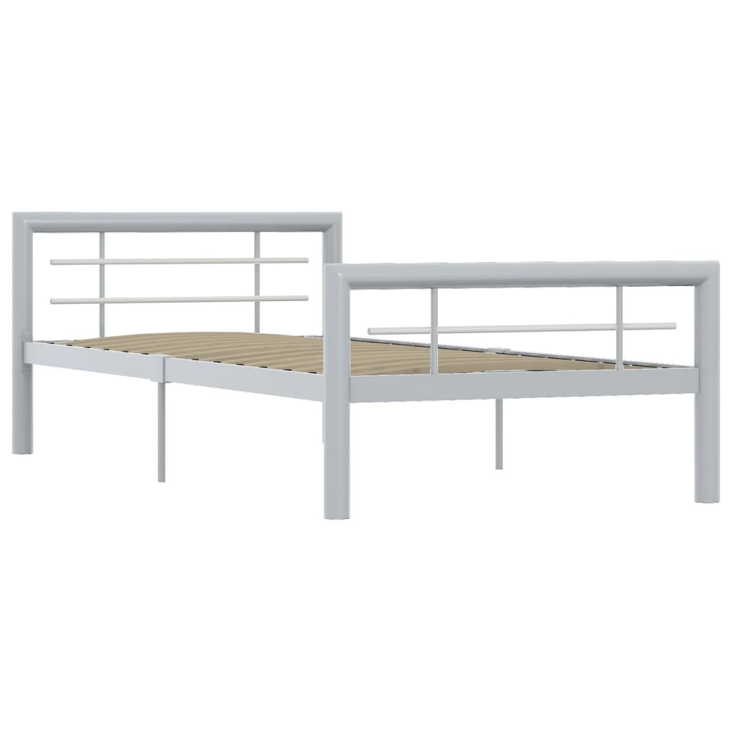 vidaXL Bed Frame | Grey and White | Metal | Single | Durable | Bed Frame