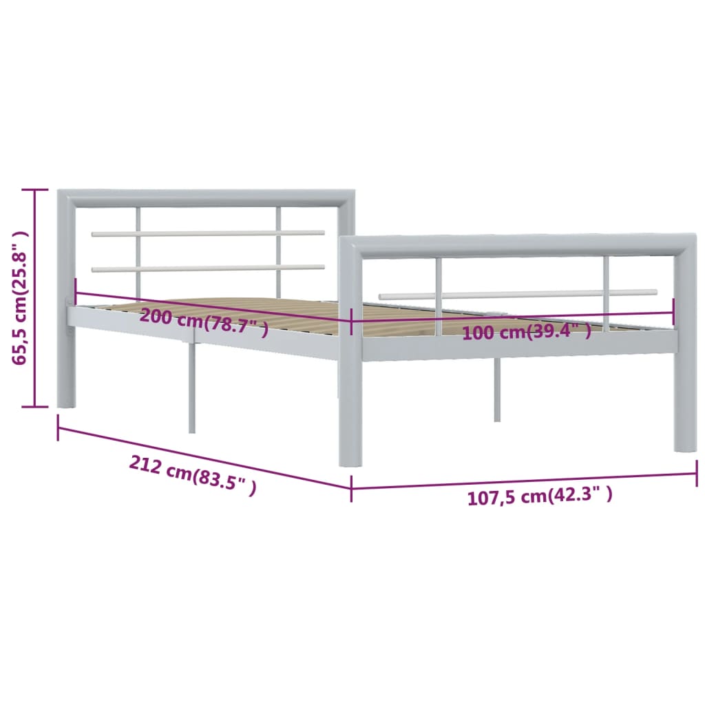 vidaXL Bed Frame | Grey and White | Metal | Single | Durable | Bed Frame