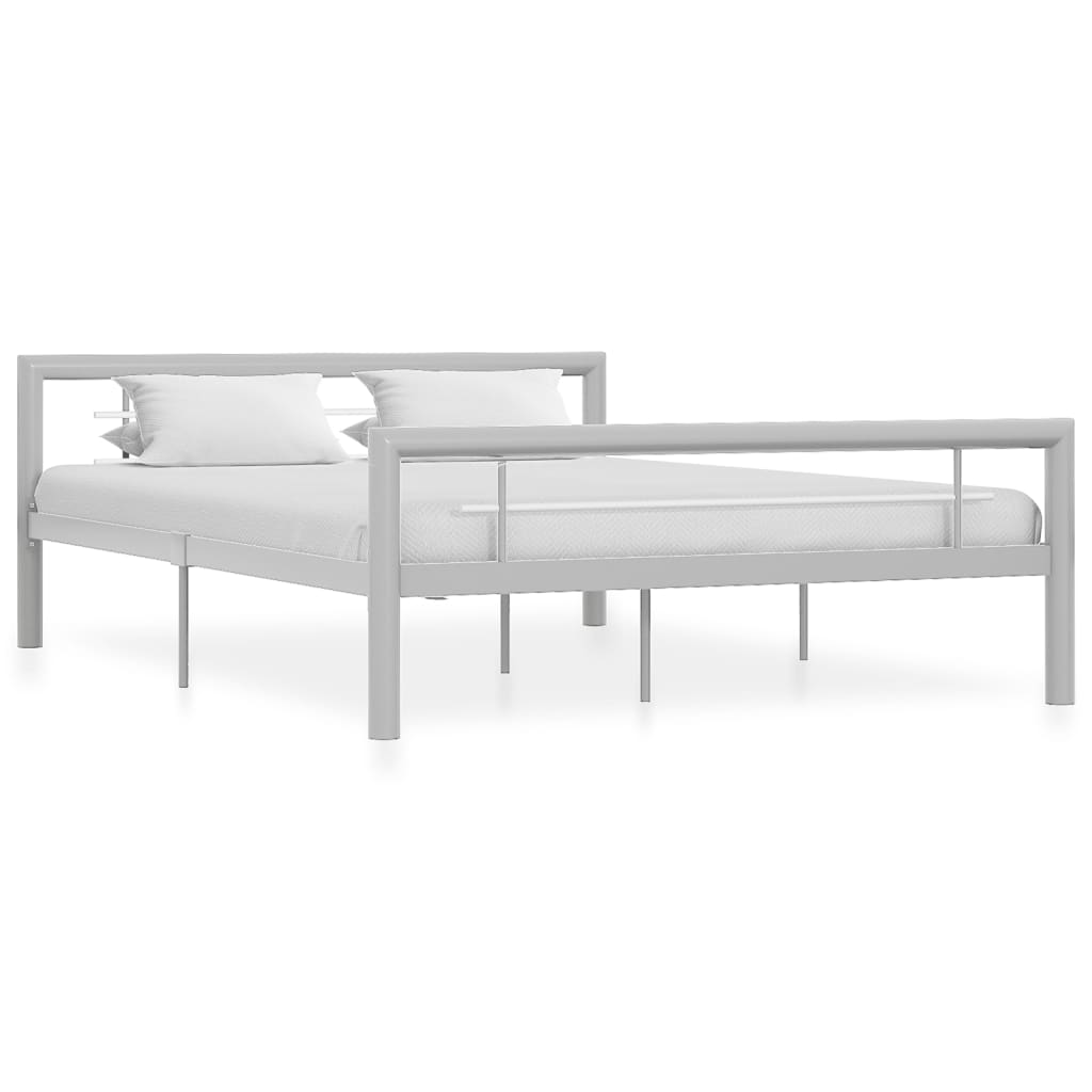 vidaXL Bed Frame without Mattress Grey and White Metal 140x200 cm