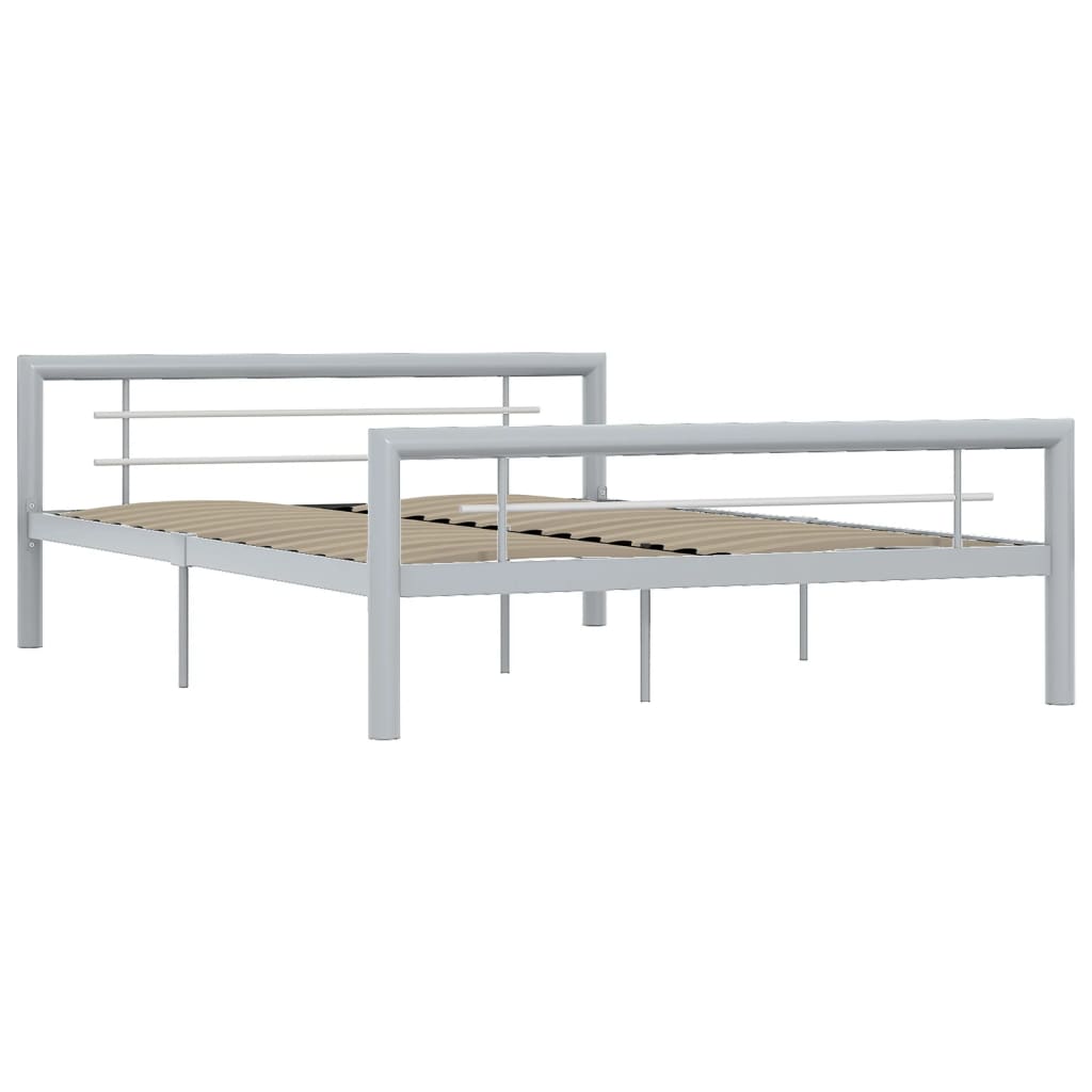 vidaXL Bed Frame without Mattress Grey and White Metal 140x200 cm
