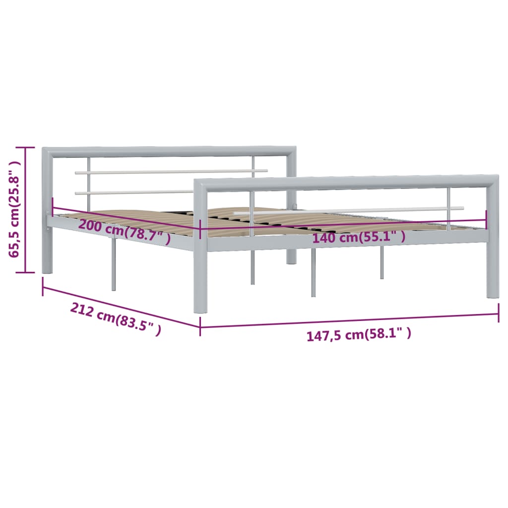 vidaXL Bed Frame without Mattress Grey and White Metal 140x200 cm