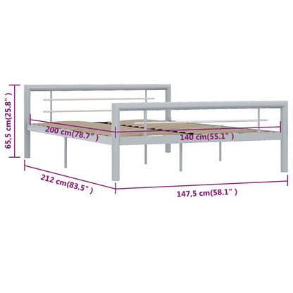 vidaXL Bed Frame without Mattress Grey and White Metal 140x200 cm