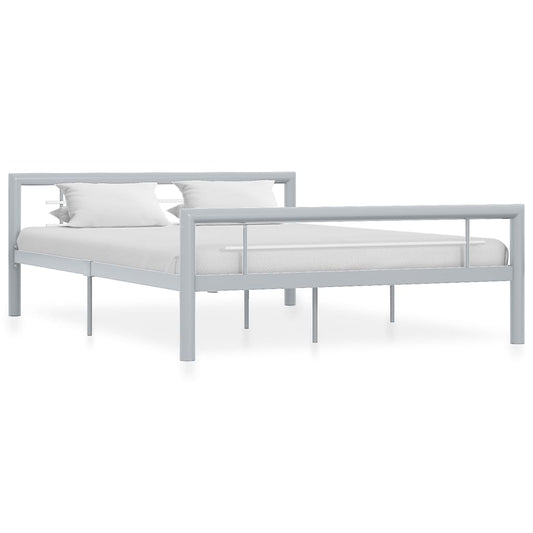 vidaXL Bed Frame without Mattress Grey and White Metal 160x200 cm