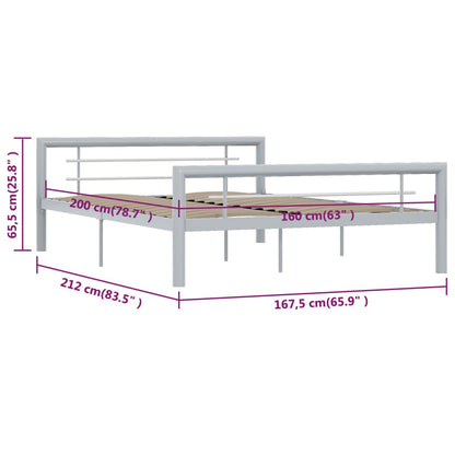 vidaXL Bed Frame without Mattress Grey and White Metal 160x200 cm