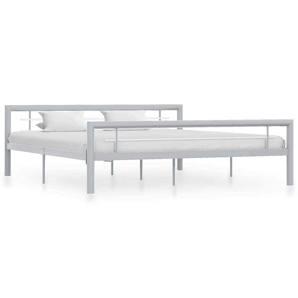 vidaXL Bed Frame without Mattress Grey and White Metal 180x200 cm Super King