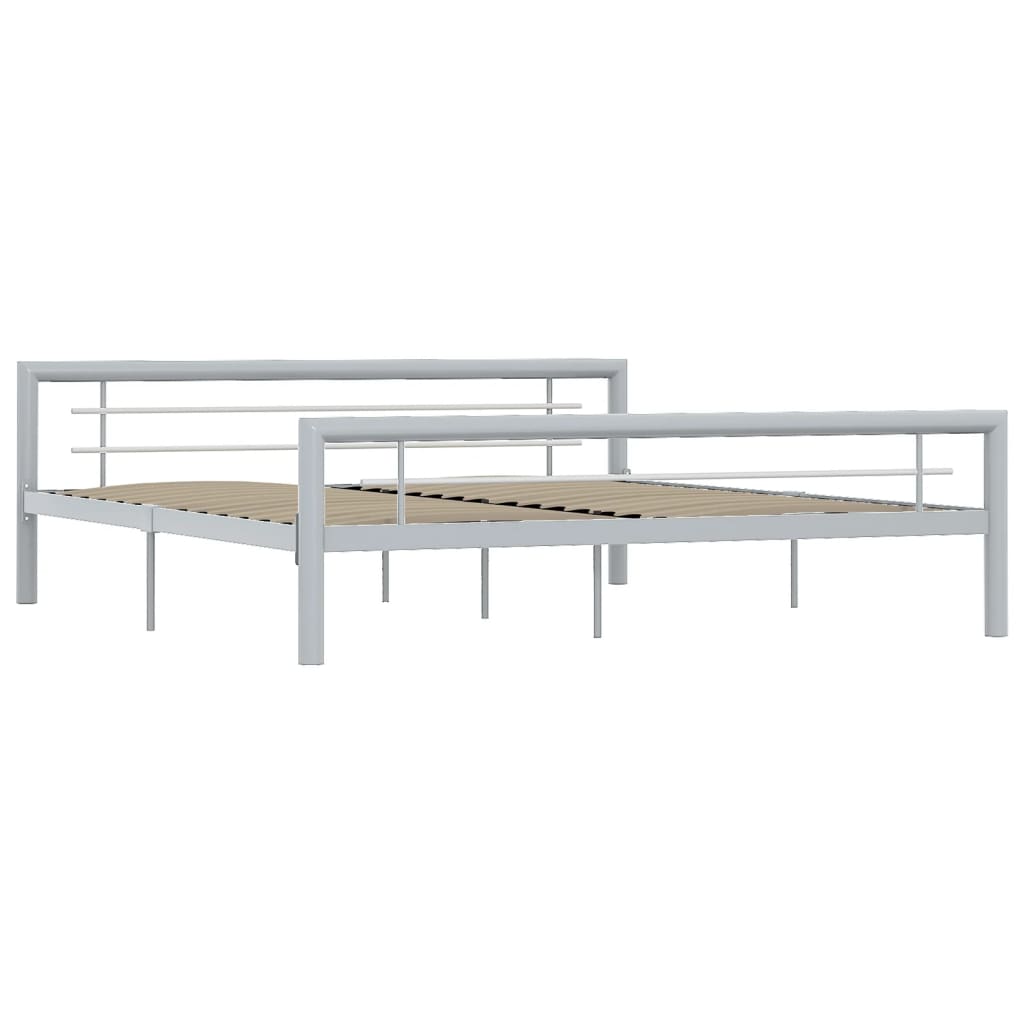 vidaXL Bed Frame without Mattress Grey and White Metal 180x200 cm Super King