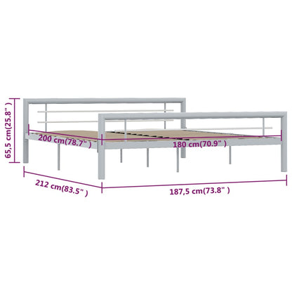 vidaXL Bed Frame without Mattress Grey and White Metal 180x200 cm Super King
