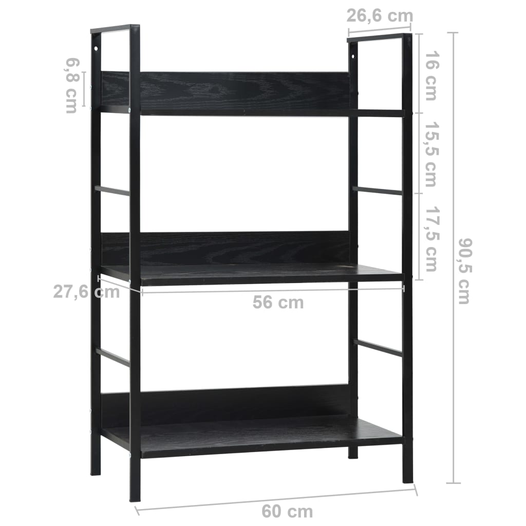 vidaXL 3-Layer Book Shelf Black 60x27.6x90.5 cm Engineered Wood