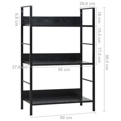 vidaXL 3-Layer Book Shelf Black 60x27.6x90.5 cm Engineered Wood