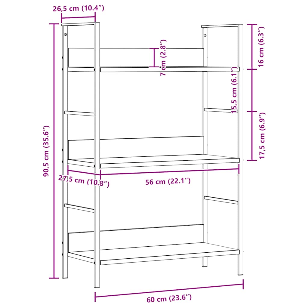 vidaXL 3-Layer Book Shelf Oak 60x27.6x90.5 cm Engineered Wood