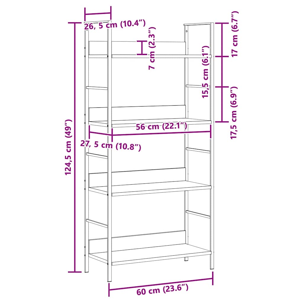 vidaXL 4-Layer Book Shelf Oak 60x27.6x124.5 cm Engineered Wood