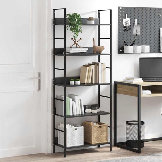 288226 vidaXL 5-Layer Book Shelf Black 60x27,6x158,5 cm Engineered Wood
