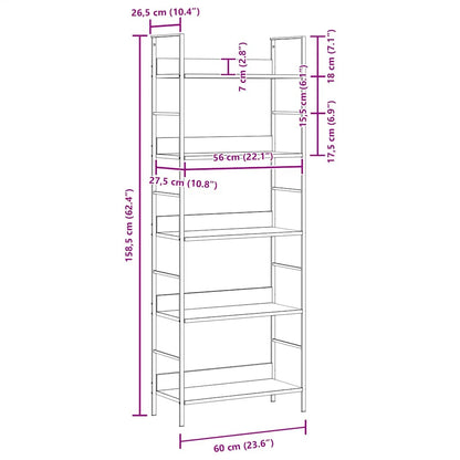 vidaXL 5-Layer Book Shelf Black 60x27.6x158.5 cm Engineered Wood