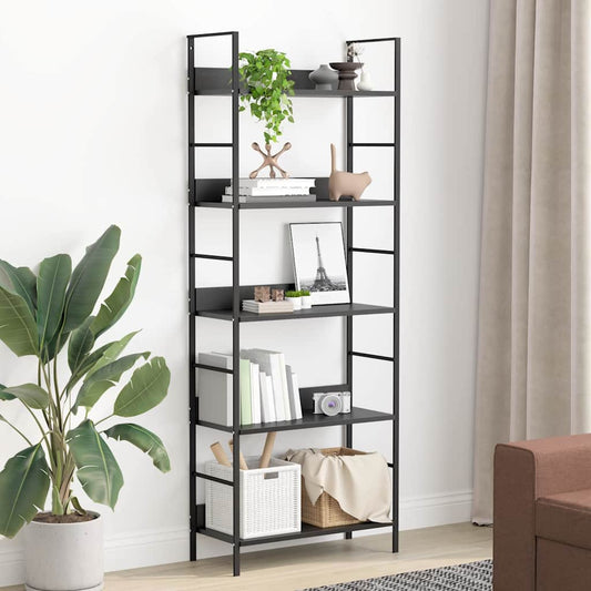 288226 vidaXL 5-Layer Book Shelf Black 60x27,6x158,5 cm Engineered Wood
