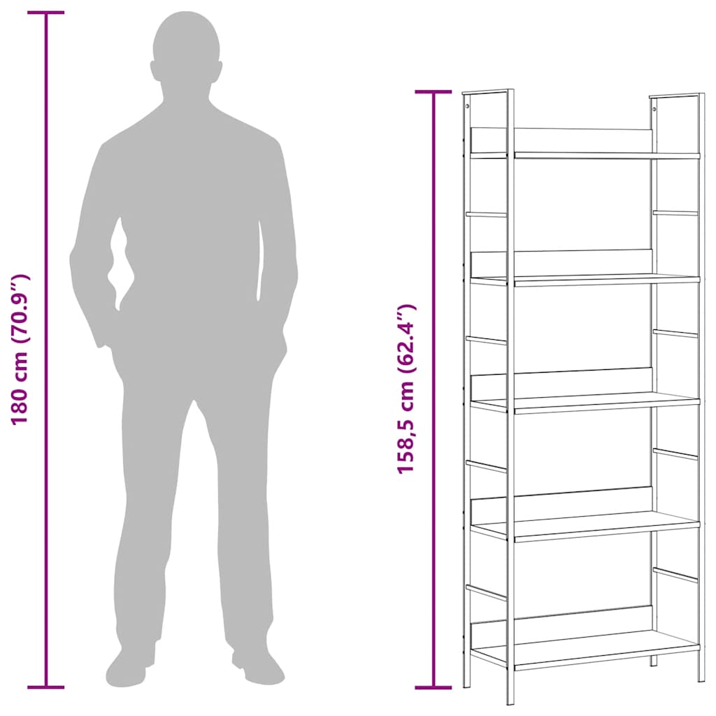 vidaXL Shelf Cabinet | Oak and Black | Engineered Wood, Steel | Compact