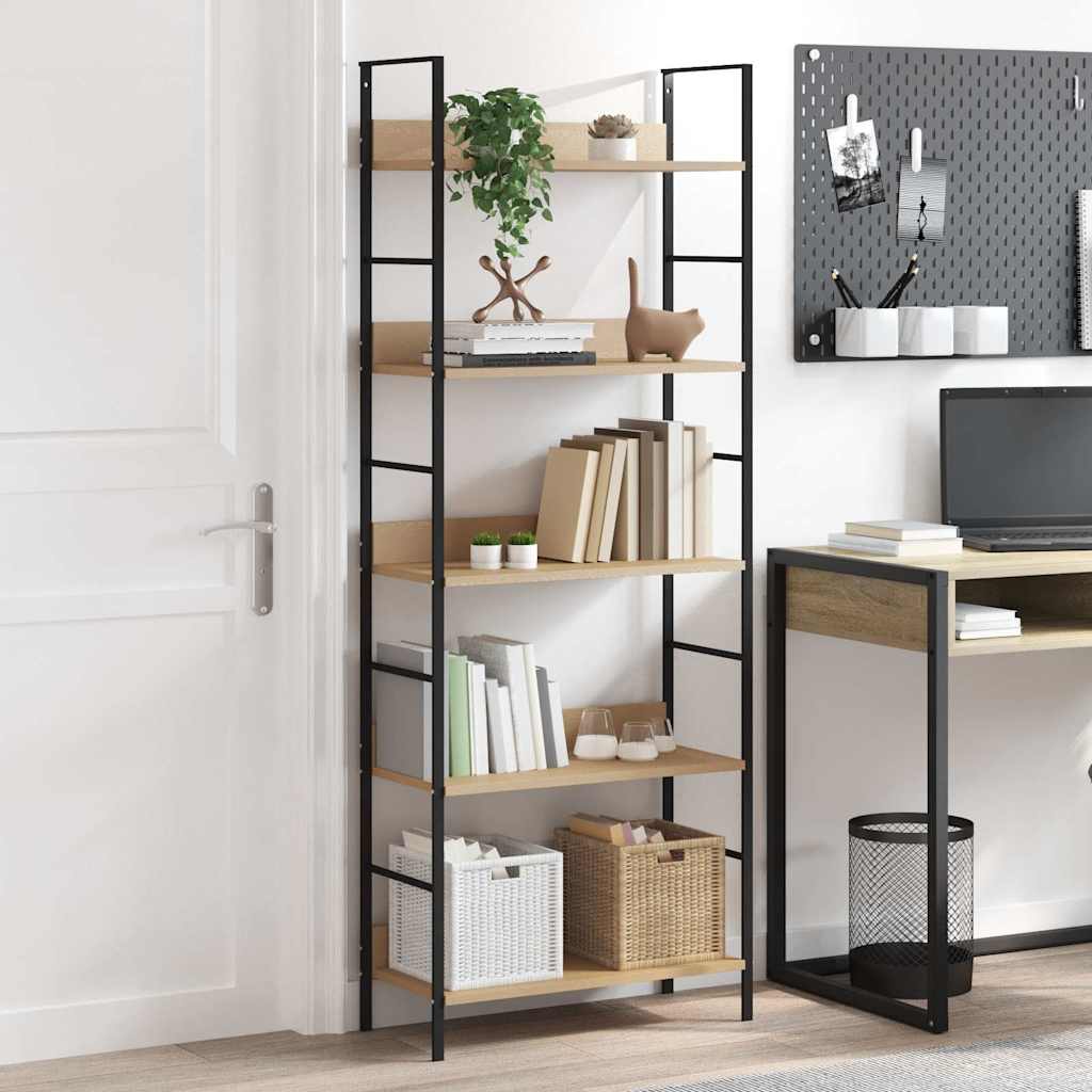 vidaXL Shelf Cabinet | Oak and Black | Engineered Wood, Steel | Compact