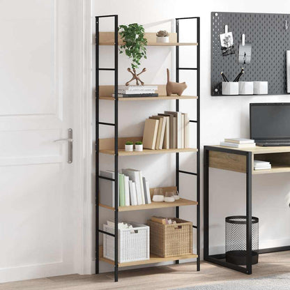 vidaXL Shelf Cabinet | Oak and Black | Engineered Wood, Steel | Compact