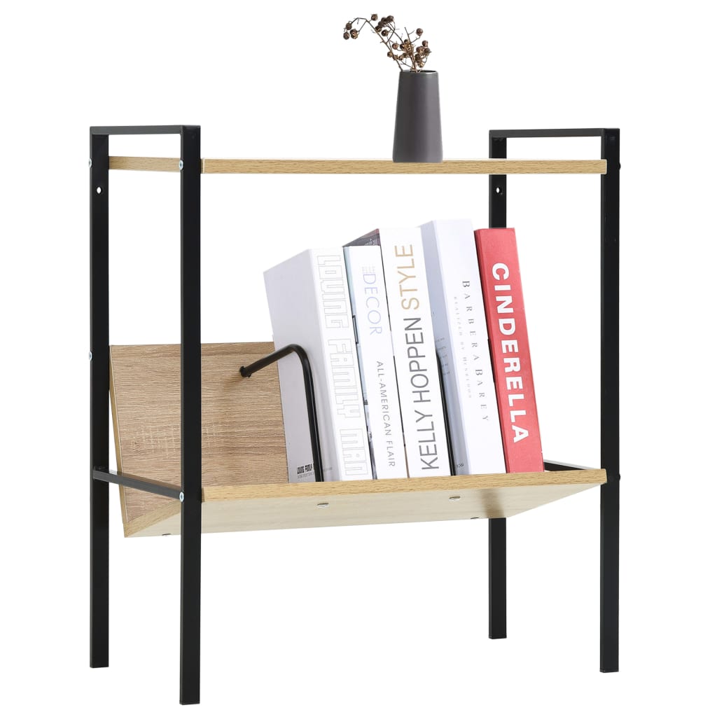 vidaXL Book Shelf | Black and Oak | Engineered wood, Steel | Compact