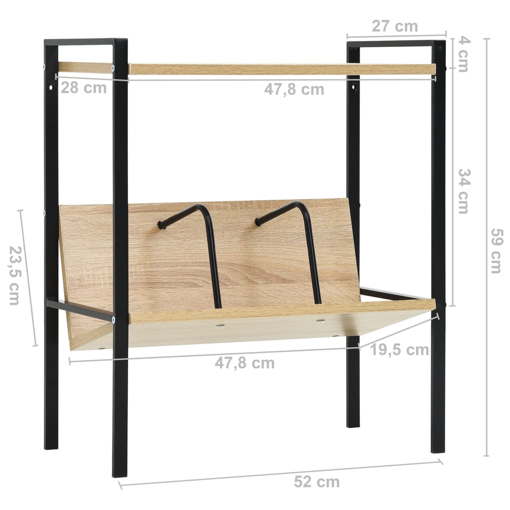 vidaXL Book Shelf | Black and Oak | Engineered wood, Steel | Compact