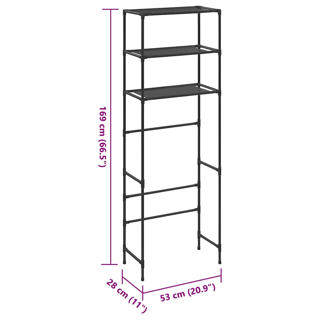 288329 vidaXL 3-Tier Storage Rack over Toilet Black 53x28x169 cm