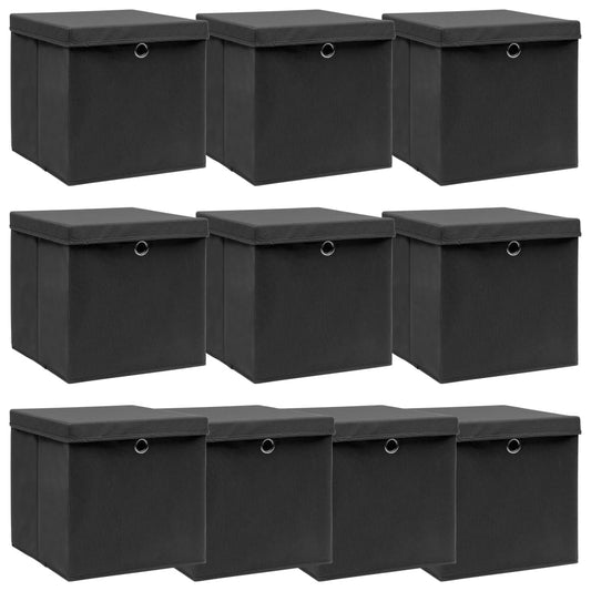 vidaXL Storage Box |  Set of 10 | Black | Non-woven fabric (100% polyester)