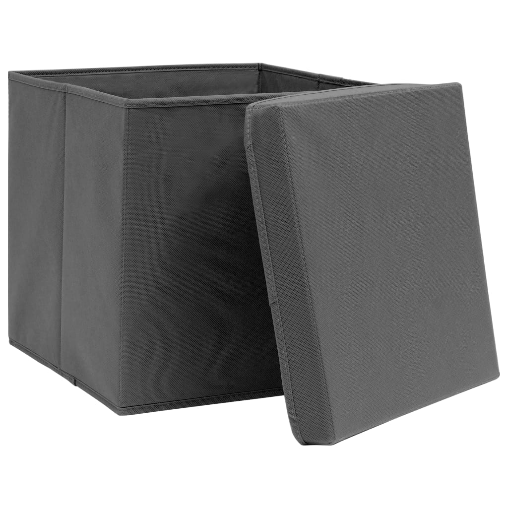 vidaXL Storage Boxes with Lids 10 pcs Grey 32x32x32 cm Fabric