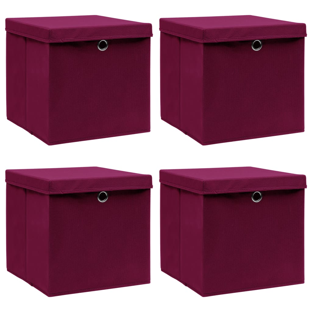 vidaXL Storage Boxes with Lids 4 pcs Dark Red 32x32x32 cm Fabric