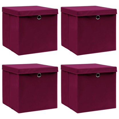 vidaXL Storage Boxes with Lids 4 pcs Dark Red 32x32x32 cm Fabric