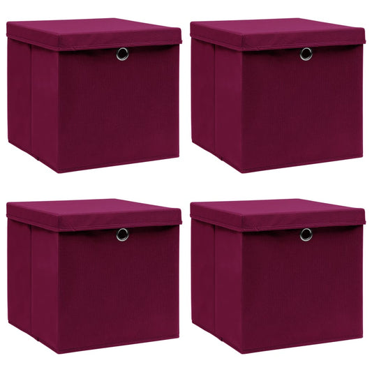vidaXL Storage Box | Set of 4 | Dark Red | Non-woven fabric (100% polyester)