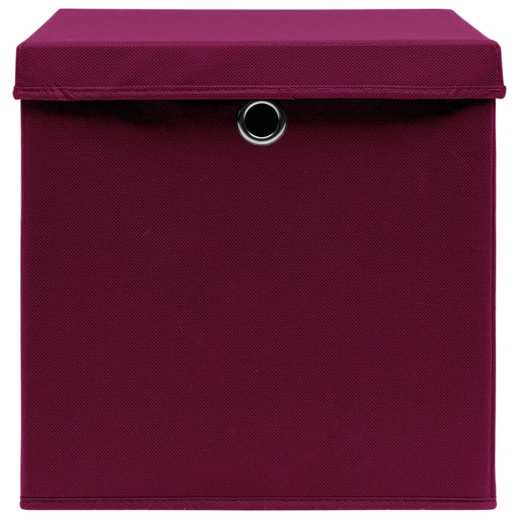 vidaXL Storage Boxes with Lids 4 pcs Dark Red 32x32x32 cm Fabric
