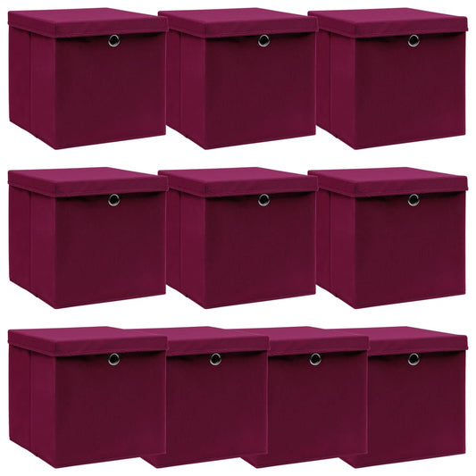 vidaXL Storage Box | Set of 10 | Dark Red | Non-woven fabric (100% polyester)