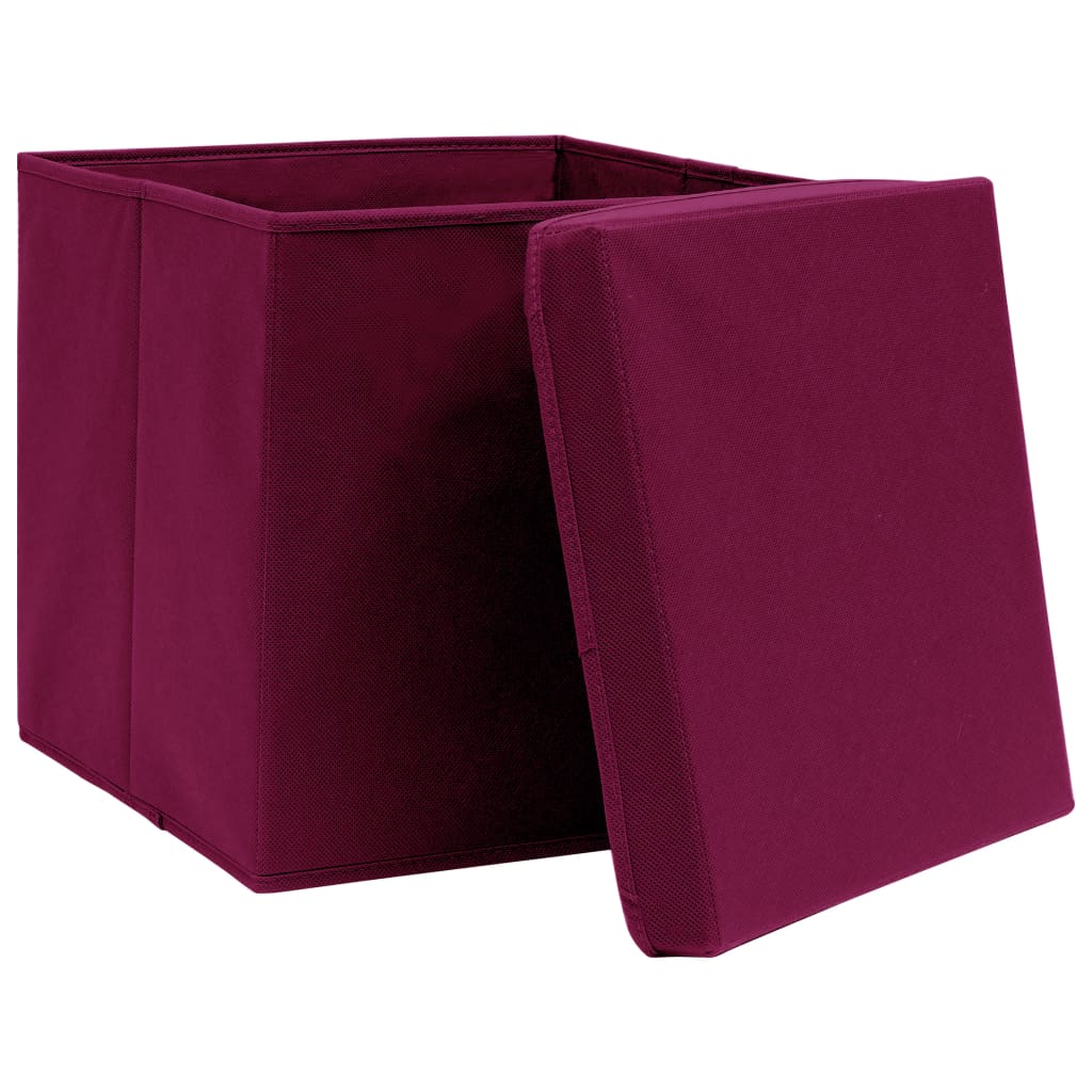 vidaXL Storage Boxes with Lids 10 pcs Dark Red 32x32x32 cm Fabric